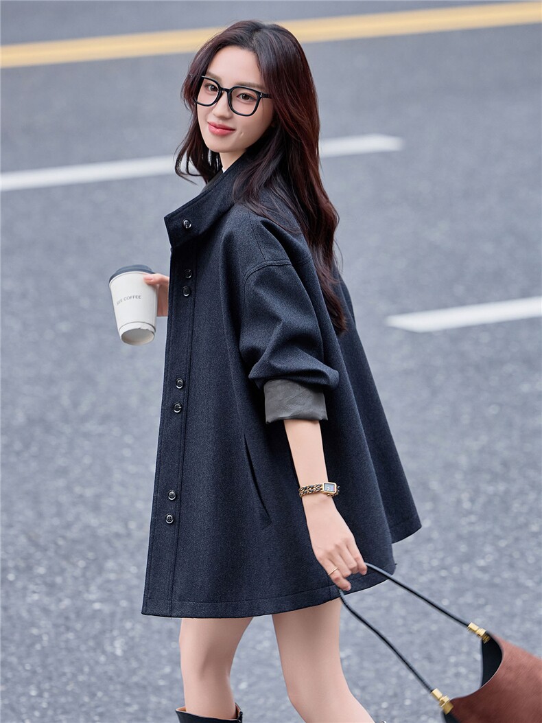 赫本风设计感灰色羊毛大衣女2025年秋冬季宽松休闲遮肚毛呢外套,女装毛呢外套,靓衣阁