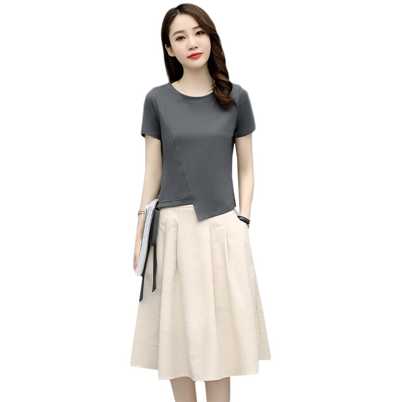 两件套棉麻连衣裙夏季2025年新款夏装气质女装减龄腰裙套装裙子,女装套装/套裙,关键词