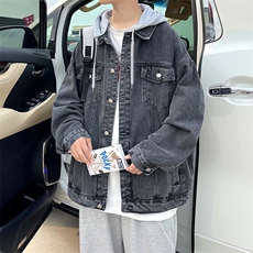 假两件牛仔外套男春秋新款宽松痞帅韩版夹克休闲帅气潮牌连帽上衣，男装工装外套，星座1210-1