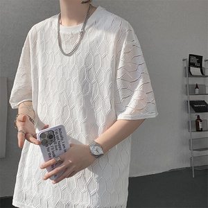 现货 T10130-特p30 控58 高品质面料镂空痞帅大码圆领短袖T恤衫图片