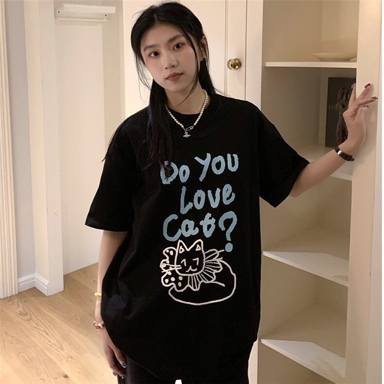 T0697-P30夏季新款纯棉大码短袖小清新卡通猫咪小众设计感T恤,女装T恤,星座617A-2