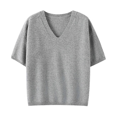 2025百搭时尚简约v领短袖，女装T恤，举月羊绒