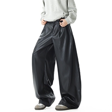 秋季新款复古黑色西装PU皮裤宽松垂感阔腿裤XZ211-1-2559-P65，男装皮裤，星座211-1