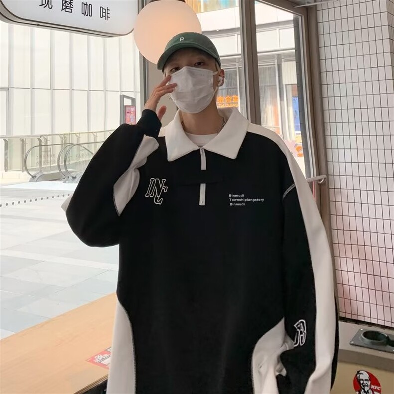美式学院风卫衣男秋季新款高街潮牌宽松Polo衫Q15P40,男装Polo衫,星座1116-2