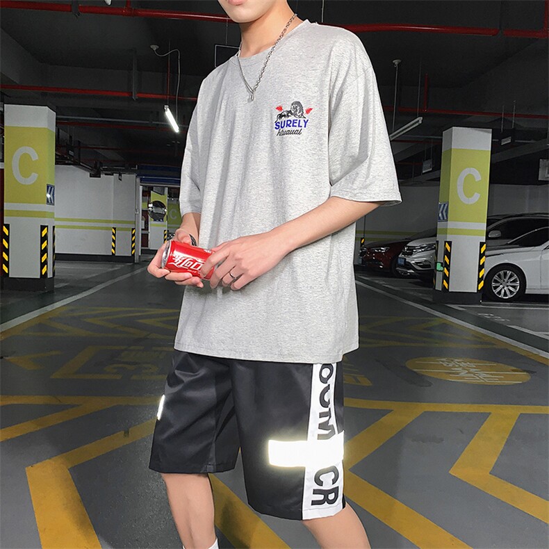 短袖t恤2021新款潮牌男装一套搭配夏装高中运动套装DS773TP65,男装T恤,电商A102