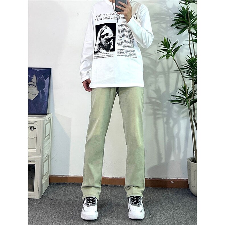裤子高街vibe纯色牛仔裤男款修身直筒弹力微喇叭裤,男装牛仔裤,星座310A-4