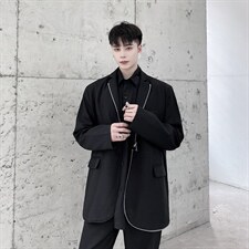 秋冬设计感拉链黑色显瘦长袖西服外套男青春流行A345-168-P125，男装西服，电商A345