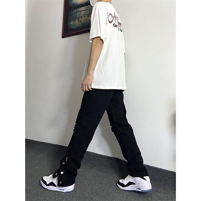 新款美式高街ins小众拉链排扣破洞休闲牛仔裤货号K642P6078,男装牛仔裤,电商A063