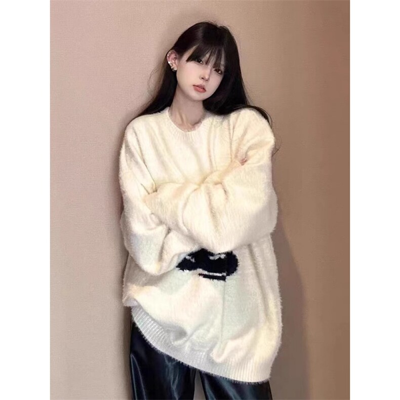 潮牌美式情侣蛇图案毛衣男女秋冬仿貂毛小众慵懒风套头针织外套,男装针织衫/毛衣,星座506A