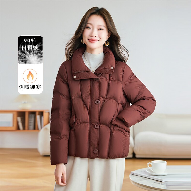（现货）2025年冬季短款保暖90白鸭绒无帽立领羽绒服，女装羽绒服，深妍伊美