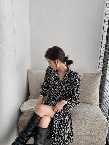 早秋豹纹连衣裙，女装连衣裙，ZHOU CHU