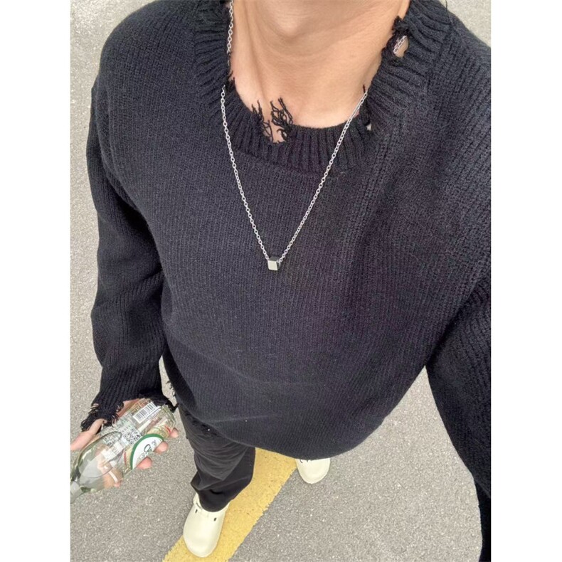 1506-1/M50111/P64秋冬季潮牌痞帅慵懒灰色破坏风毛衣,男装针织衫/毛衣,星座1506-1