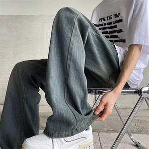 竹节纹微喇牛仔裤美式裤子男夏季薄款窄版直筒裤NC1069,绿色西装怎么搭配裤子鞋子图片