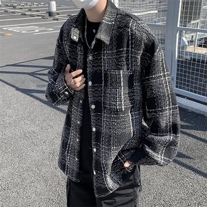 复古格子衬衫男女休闲工装衬衣撞色翻领情侣外套XZ212-QCS299-P63