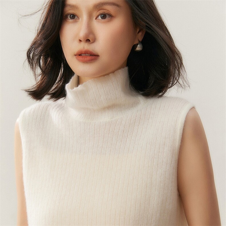 2025百搭时尚高领无袖羊绒衫,女装羊绒衫,贝美羊绒