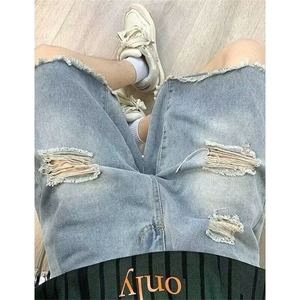 水洗毛边破洞牛仔短裤男vintage复古直筒做旧宽松五分裤 NL508图片