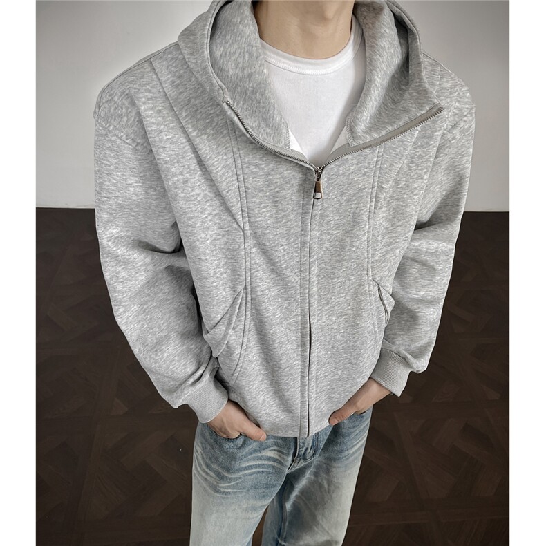 WK2548特68控12855棉45聚酯红地板拼接连帽情侣卫衣宽松外套男，女装短外套，电商B370