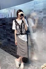 夏季新款韩版洋气显瘦气质条纹半身裙，女装半身裙，L·H·X