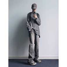 B221美式ins高街暗黑小众铆钉伐木裤牛仔裤LK23145-P65控88，男装牛仔裤，电商B221