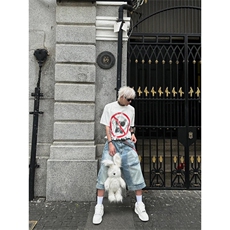 现货~美式高街工装牛仔短裤男复古宽松直筒中裤七分裤A3125-特P45，男装牛仔裤，星座1004-3