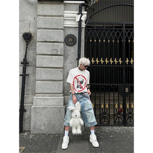 现货~美式高街工装牛仔短裤男复古宽松直筒中裤七分裤A3125-特P45图片