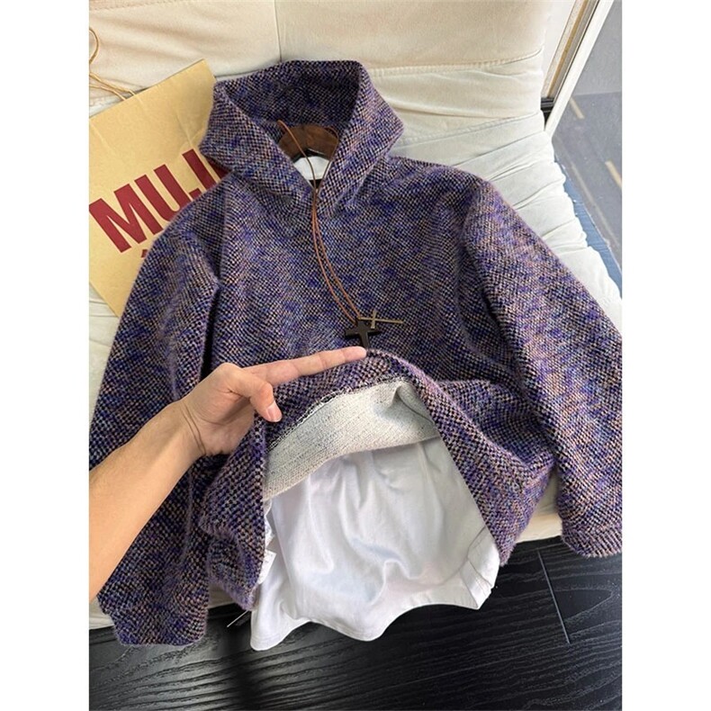 cleanfit毛绒卫衣男秋冬小香风打底衫美式重磅连帽外套LW2499-P65,男装T恤,星座1008