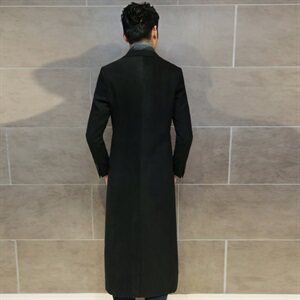 火男神款 春夏装潮男长款毛呢风衣修身呢外套 F03图片