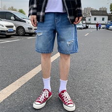 男士牛仔短裤直筒宽松韩版潮流夏季破洞薄款中裤五分裤5102，男装牛仔裤，电商A318