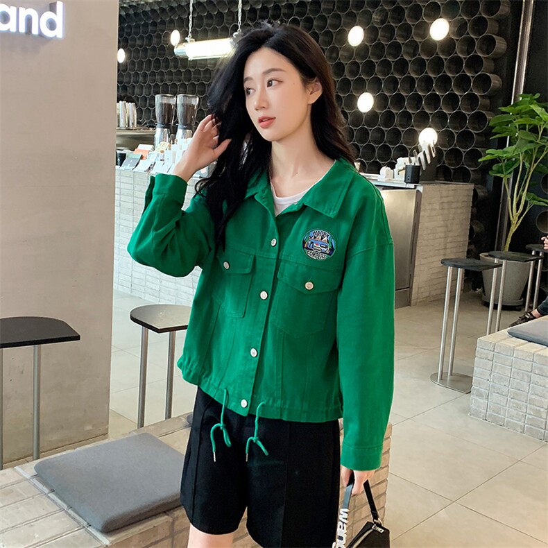 外套女2022年春季新款常规百搭长袖纯色牛仔上衣刺绣小个子时尚,女装短外套,梦懿尔