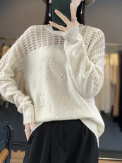 2025年秋季新款镂空疙瘩针织衫时尚休闲宽松，女装针织衫/毛衣，奢优羊绒