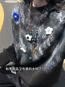 XZ809A/SYR40/P50/控78 印花设计感小花圆领卫衣图片