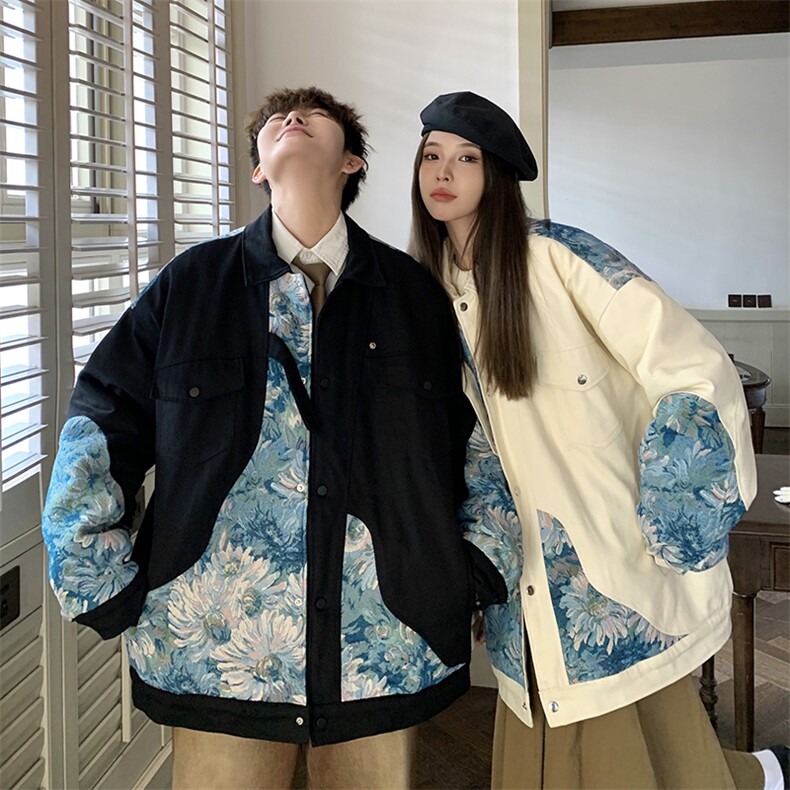 1港风情侣刺绣拼接设计棉衣大码M-5XL夹克棉服外套8706P115控158，男装夹克，星座226-2