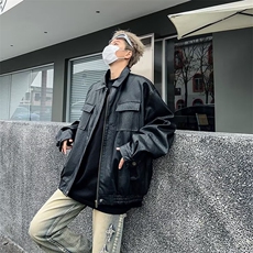 痞帅Pu皮衣潮牌双拉链垫肩皮夹克男机车服秋冬高街外套W637/70，男装夹克，星座506