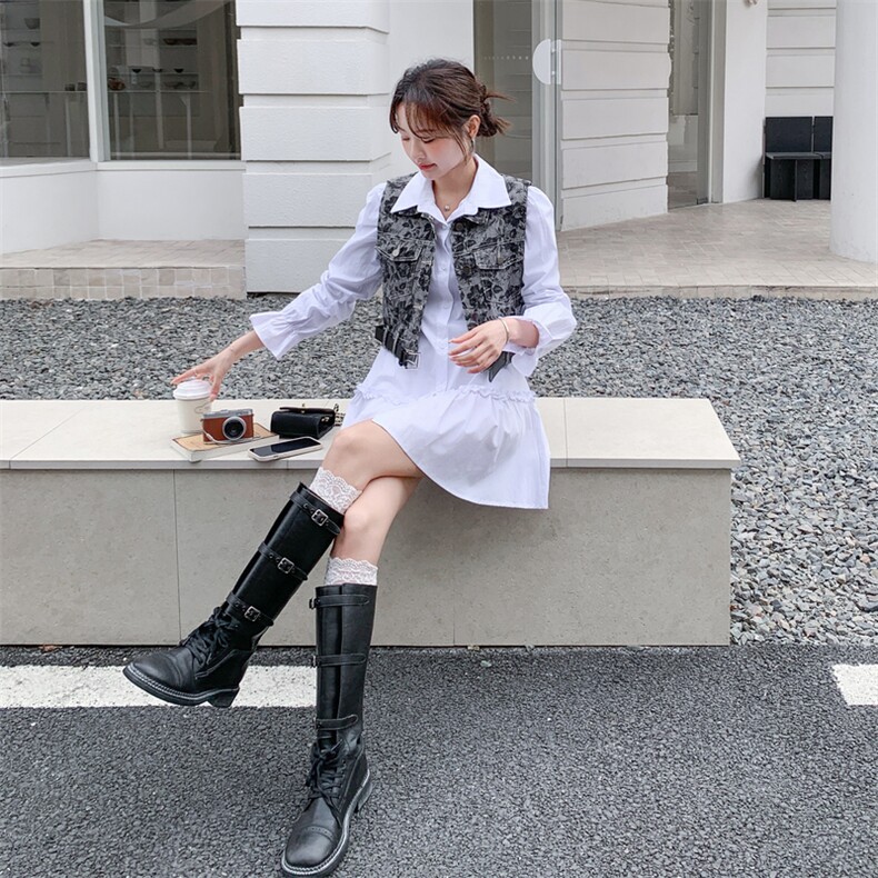 【】翻领木耳边时尚连衣裙+复古马甲套装2D148-2627-P170K278,女装套装/套裙,2D148