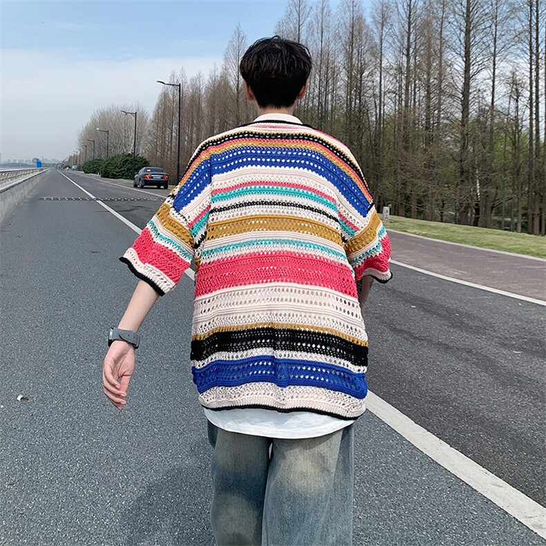 针织POLO衫男韩版潮流痞子帅气条纹拼色2023夏季insT恤WB046-P46,男装Polo衫,星座412-2