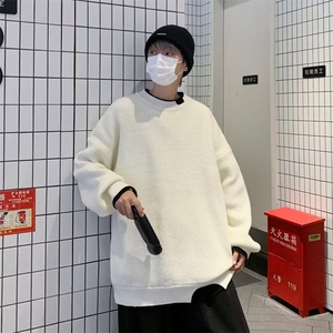 男士纯色毛衣男圆领宽松慵懒风长袖针织上衣百搭男装2025新款线衣图片