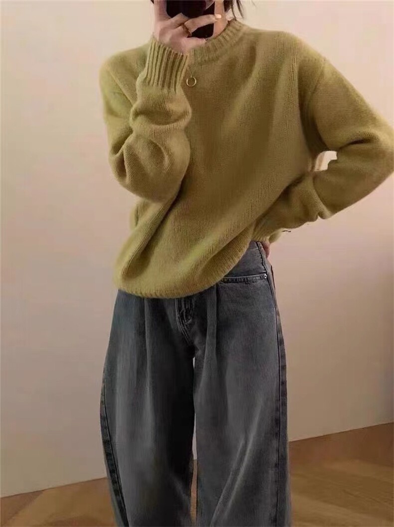秋季新款简约百搭保暖圆领加厚针织衫女宽松显瘦长袖毛衣外套,针织衫/毛衣,圣旺供货