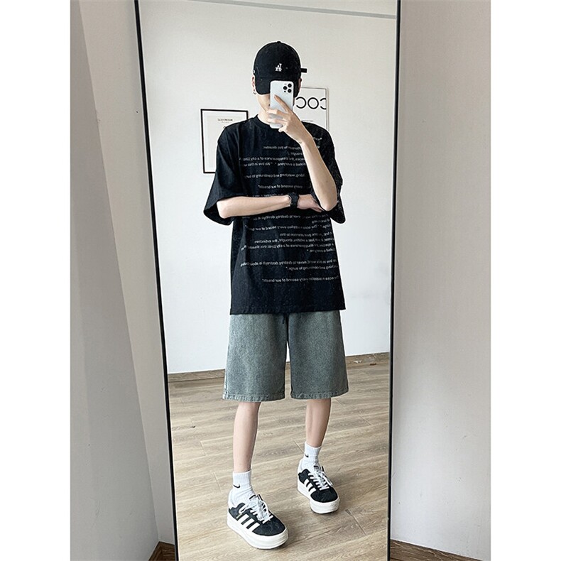 复古水洗星空纹牛仔短裤男潮流时尚运动休闲五分裤,男装牛仔裤,星座410-7