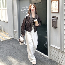 美拉德咖色机车皮衣外套女2025秋季新款韩版小个子甜酷风pu皮夹克，女装短外套，2C012