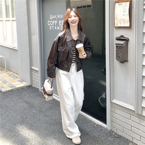 美拉德咖色机车皮衣外套女2025秋季新款韩版小个子甜酷风pu皮夹克图片