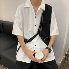 夏季新款日系简约潮时尚纯色文艺原宿ins衬衫+马甲+项链C608P48，男装衬衫，星座1116-2