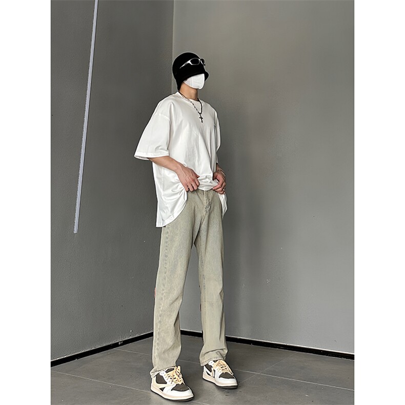 B221美式ins高街暗黑小众情侣毛巾绣直筒牛仔裤LK23021-P65控88,男装牛仔裤,电商B221