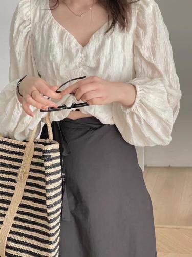 时尚褶皱单色小衫，女装，斐媞梦 FTM