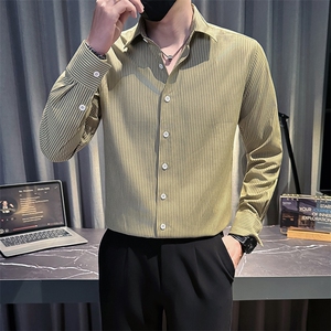 主推新款足货秋冬男士内搭长袖衬衫小伙店主条纹衬衣C601P48控78图片