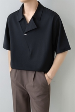小伙立领纯色衬衫男休闲宽松风刺绣衬衣轻熟风A236-82578-P45，男装衬衫，电商A236