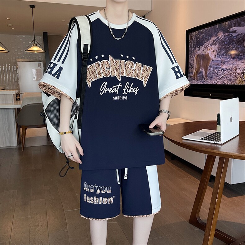 套装青少年印花短袖套装青少年学生休闲短裤运动TZ2025-特价45,男装休闲套装,电商A247