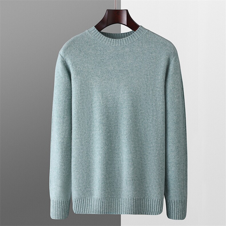 秋冬季羊毛男士七针肩袖竖条加厚圆领羊毛衫,男装羊毛衫,君贝羊绒