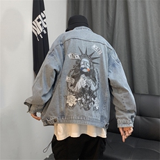 美式复古牛仔外套男春高街潮牌ins褂子hiphop工装夹克JK867-P68，男装夹克，星座1103-3