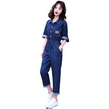 工装牛仔连体裤女2024年夏季新款减龄洋气收腰修身显瘦气质连衣裤，女装连体裤，E百度