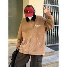 美式短款上衣刺绣麂皮绒外套男女潮牌宽松春秋底特律夹克，男装夹克，星座506A